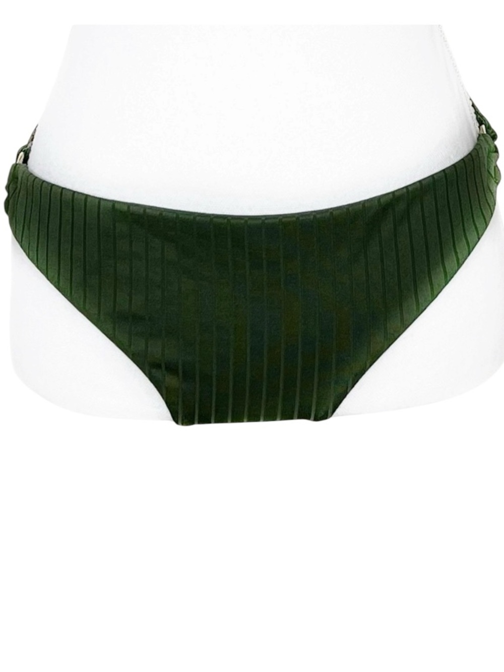 Hollister Olive Green Ribbed Gold Side Ring Moderate Coverage Bikini Bottoms L